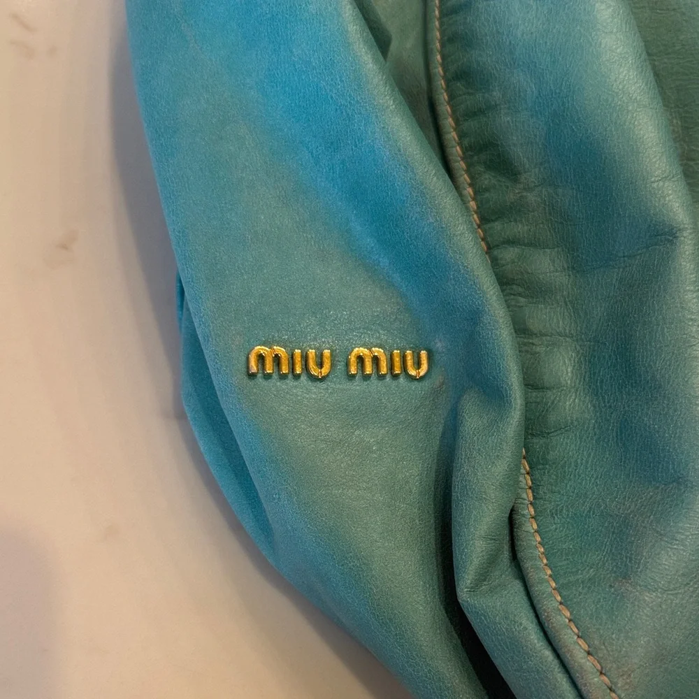 Miu Miu Turquoise Green Leather Tote Bag